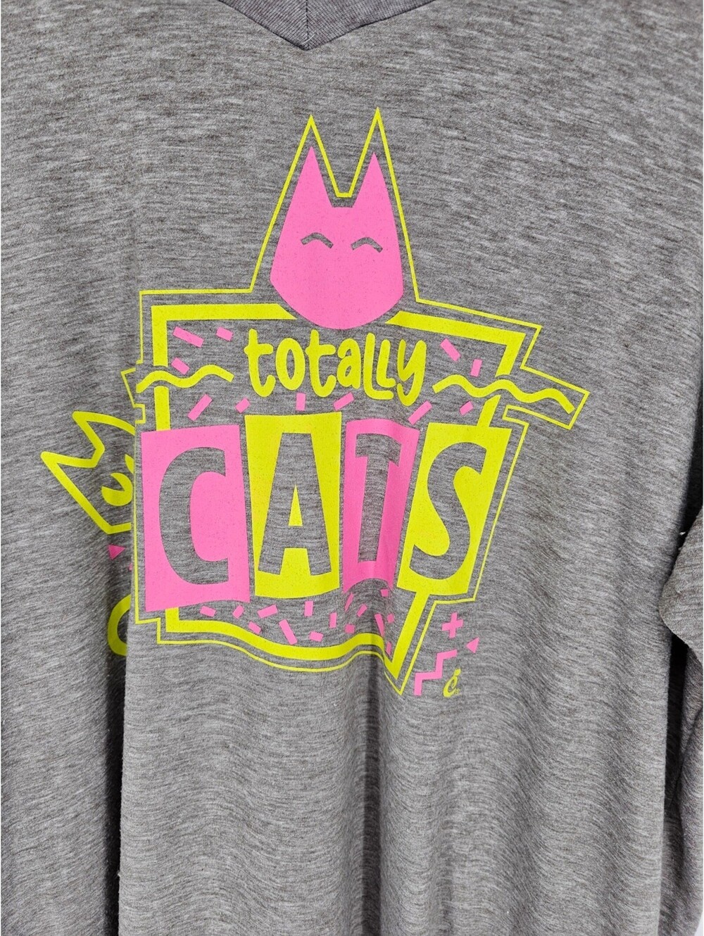 Cat Lady Womens Sz 2XL Short Sleeve T Shirt Gray Funny Neon Cat Graphic - Picture 2 of 4